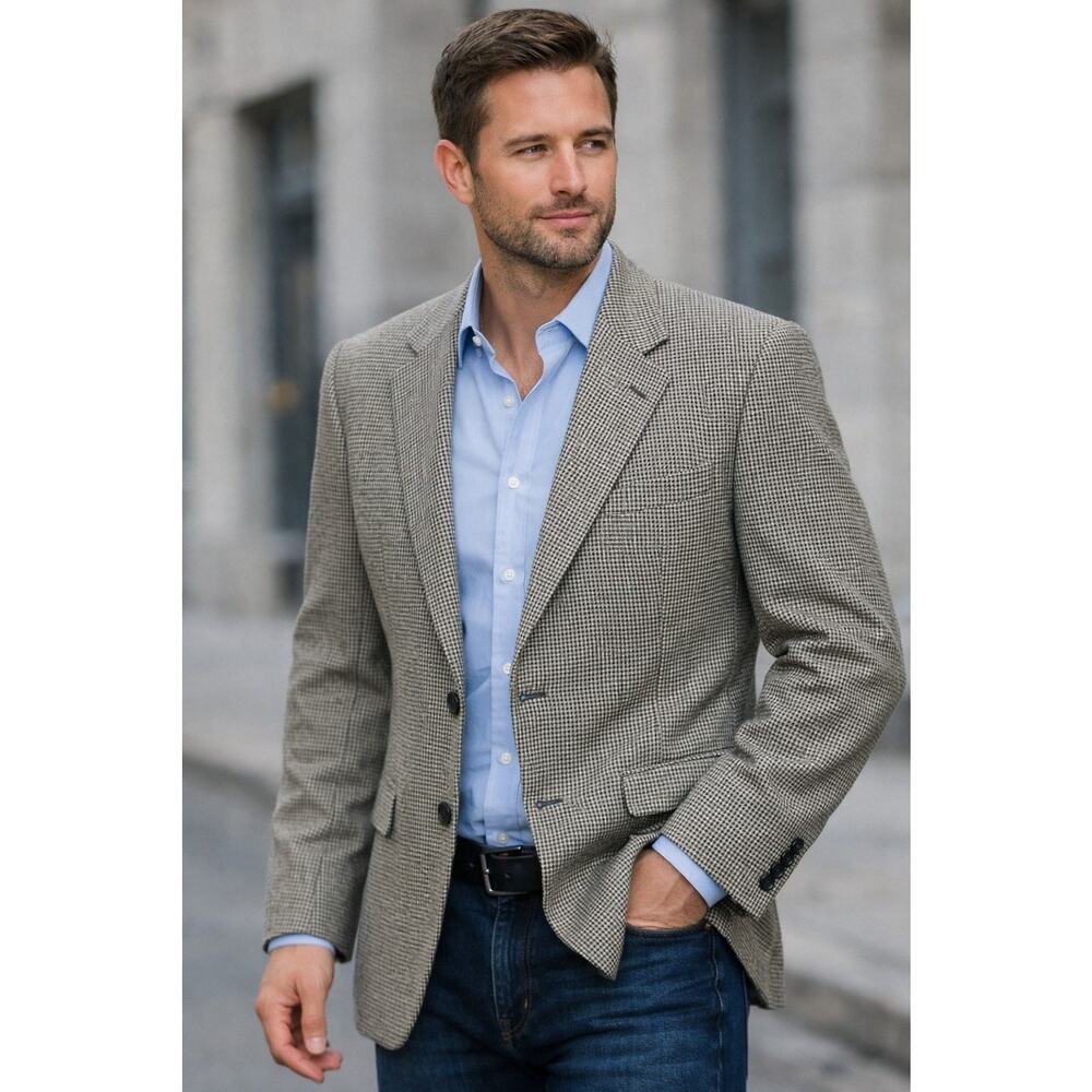 Vintage Burberrys Wool Houndstooth Blazer Union Made USA Mens 40R Sport Coat